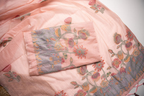 Trendy Tales Pink Cotton Unstitched Suit Set